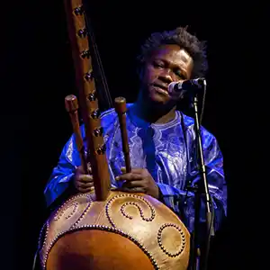 Photo de l'artiste Ba Cissoko jouant de la kora