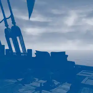 Pochette de l'album de DAVID SHEA "The Ship" montrant un pont de bateau avec un filtre bleu