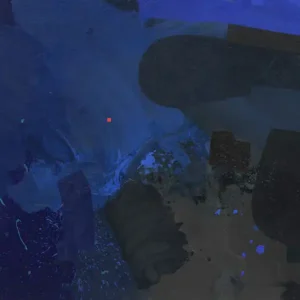 Pochette de l'album de TELEKASTER "Tracing Back The Stream", un paysage minéral bleu foncé