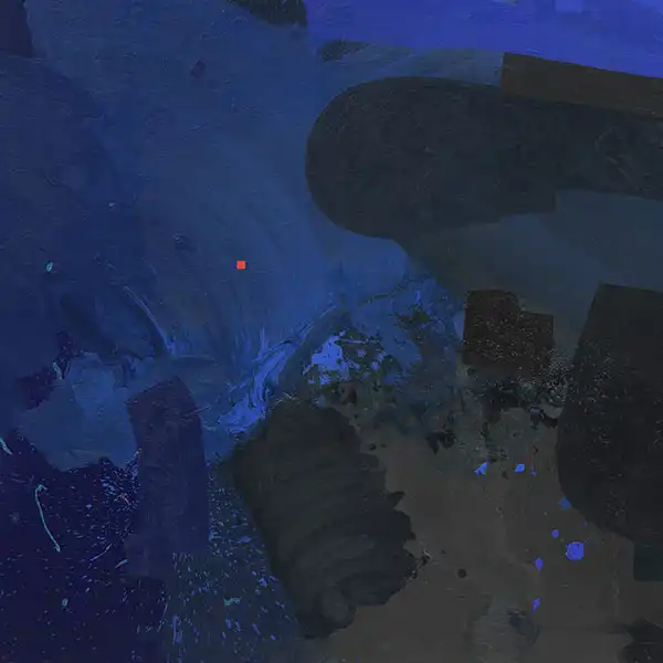 Pochette de l'album de TELEKASTER "Tracing Back The Stream", un paysage minéral bleu foncé