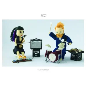 Pochette de l'album "Fil O Fenjoon" par ZÖJ : 2 poupées en tricot avec des instruments de musique