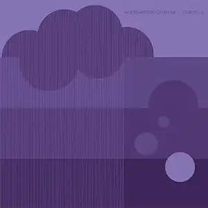 Pochette de ALESSANDRO CORTINI "Forse 3", un dessin minimaliste violet avec un nuage, des lignes horizontales et 3 ronds