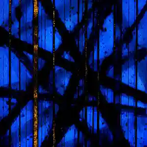 Pochette de l'album "Time to Die" par l'artiste strasbourgeoise Christine Ott. Ensemble de barres noires qui se croisent sur un fond bleu foncé.