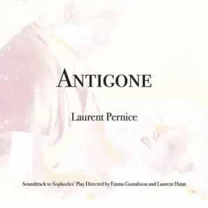 Pochette de l'album de Laurent PERNICE "Antigone", une esquisse rose d'un homme avec un enfant sur fond blanc
