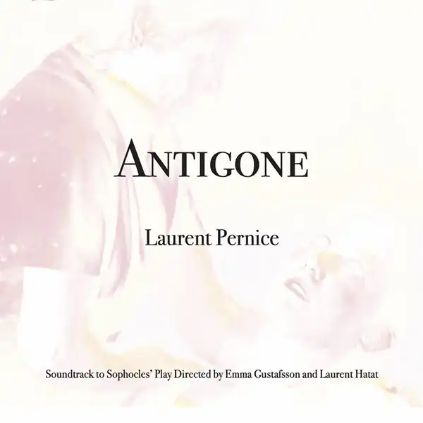 Pochette de l'album de Laurent PERNICE "Antigone", une esquisse rose d'un homme avec un enfant sur fond blanc