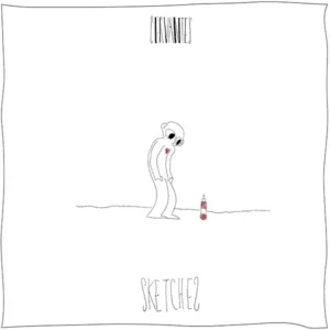 Pochette de l'album "Sketches" par le groupe Cervantes (Louis Soler et Dimitri Rouchon-Borie) avec un personnage dessiné, ému jusqu’au vide, regarde un flacon comme s’il contenait la dernière goutte d’un cœur qui bat.